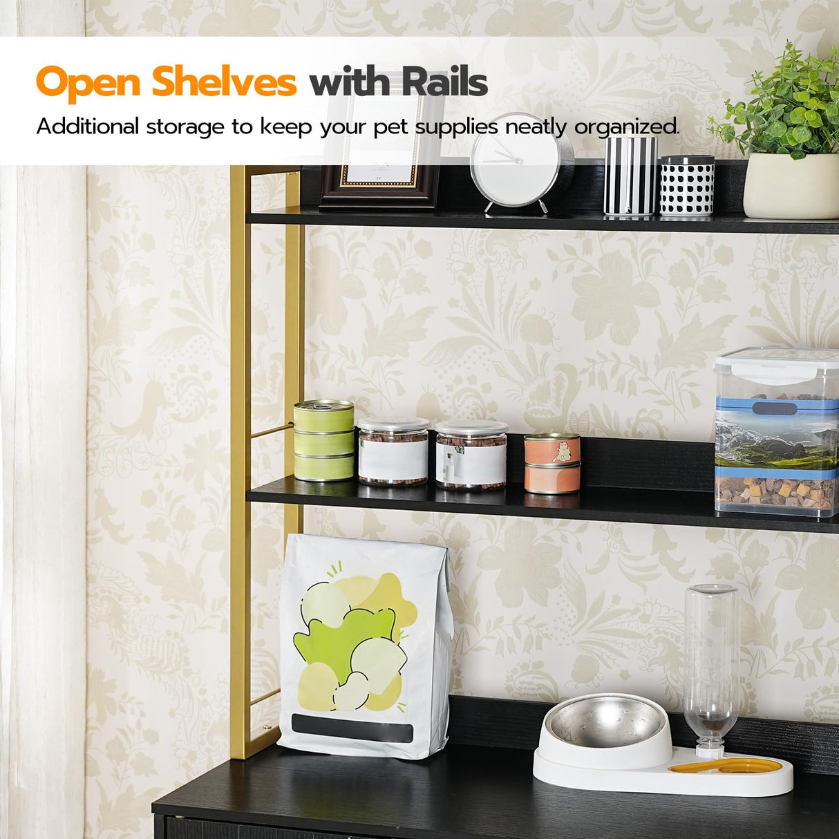 HOOBRO Large Cat Litter Box Enclosure with 2 Storage Shelves, Wooden Litter Box Furniture, Hidden Litter Box Furnitue with Scratching Pad, Sturdy and Solid, 31.5"L x 17.9"W x 47.2"H, Black BD82MW01 HOOBRO