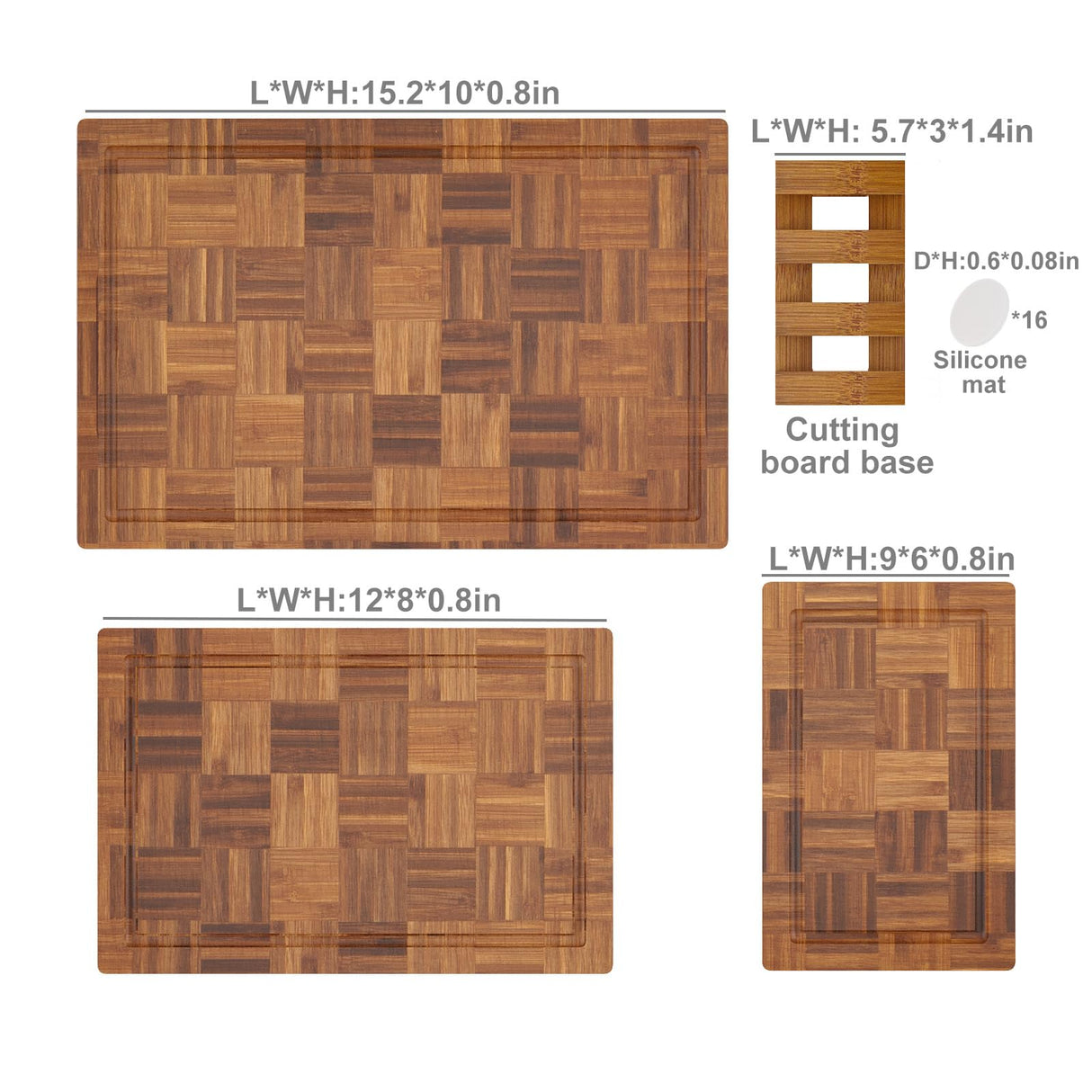 Fibogollo Bamboo Cutting Boards for Kitchen,Kitchen Cutting Board,Wooden Chopping Boards with Juice Groove, Serving Board Set, Splicing Craft Chopping Board for Meat,Vegetables,Fruit,Fish(3 Pcs) Fibogollo