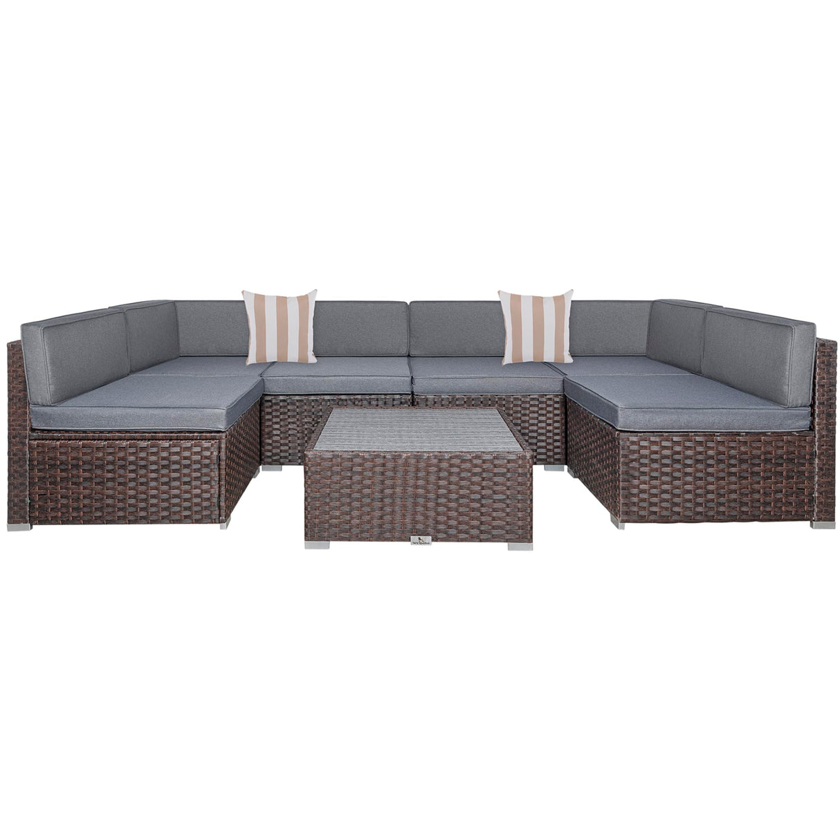 7 Piece Outdoor Patio Furniture Sets with Cushions, Outdoor PE Rattan Wicker Sectional Conversation Patio Couch Sofa Set with Coffee Table, for Garden, Deck, Poolside, Gray Welpatio