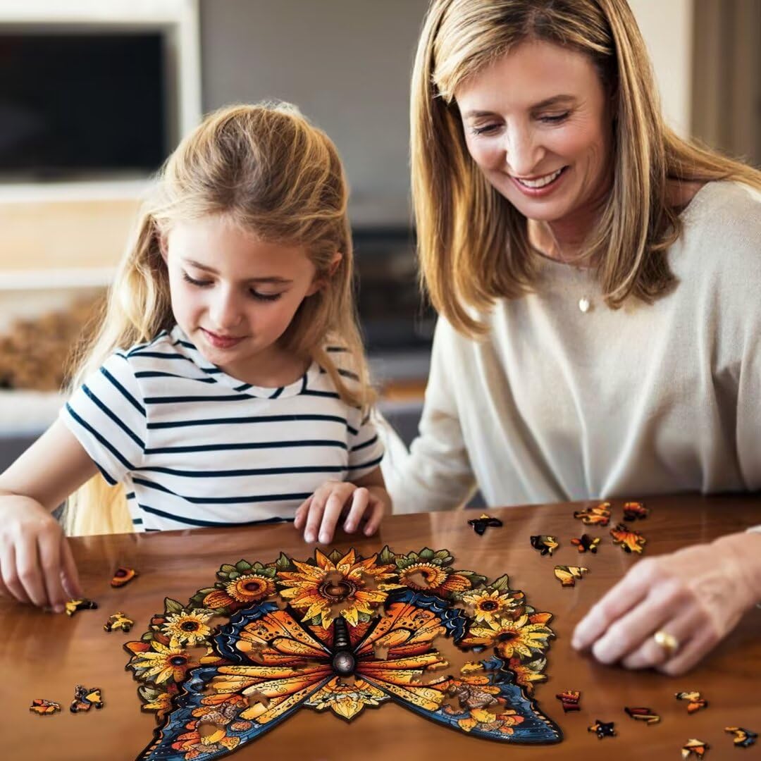 Wooden Puzzles for Adults - 200 Pieces Butterfly Unique Shaped Wooden Jigsaw Puzzles for Adults, Medium Size 10'' x 12'' Adult Wood Puzzles for Family Friend Game Offito