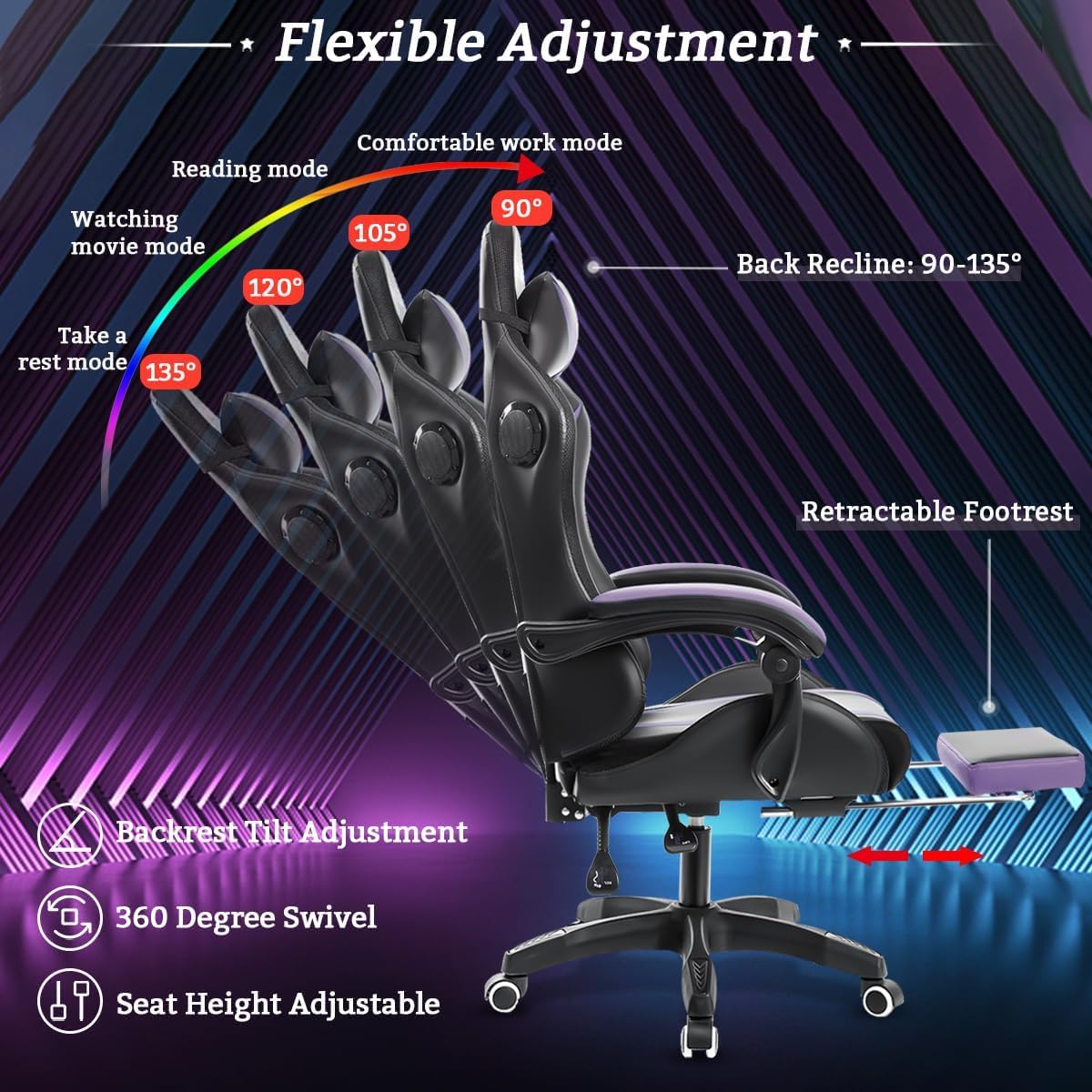 HOFFREE Gaming Chair Massage with Bluetooth Speakers Ergonomic Computer Gaming Chair with LED RGB Lights Footrest High Back Music Video Game Chair with Lumbar Support Yellow and Black HOFFREE