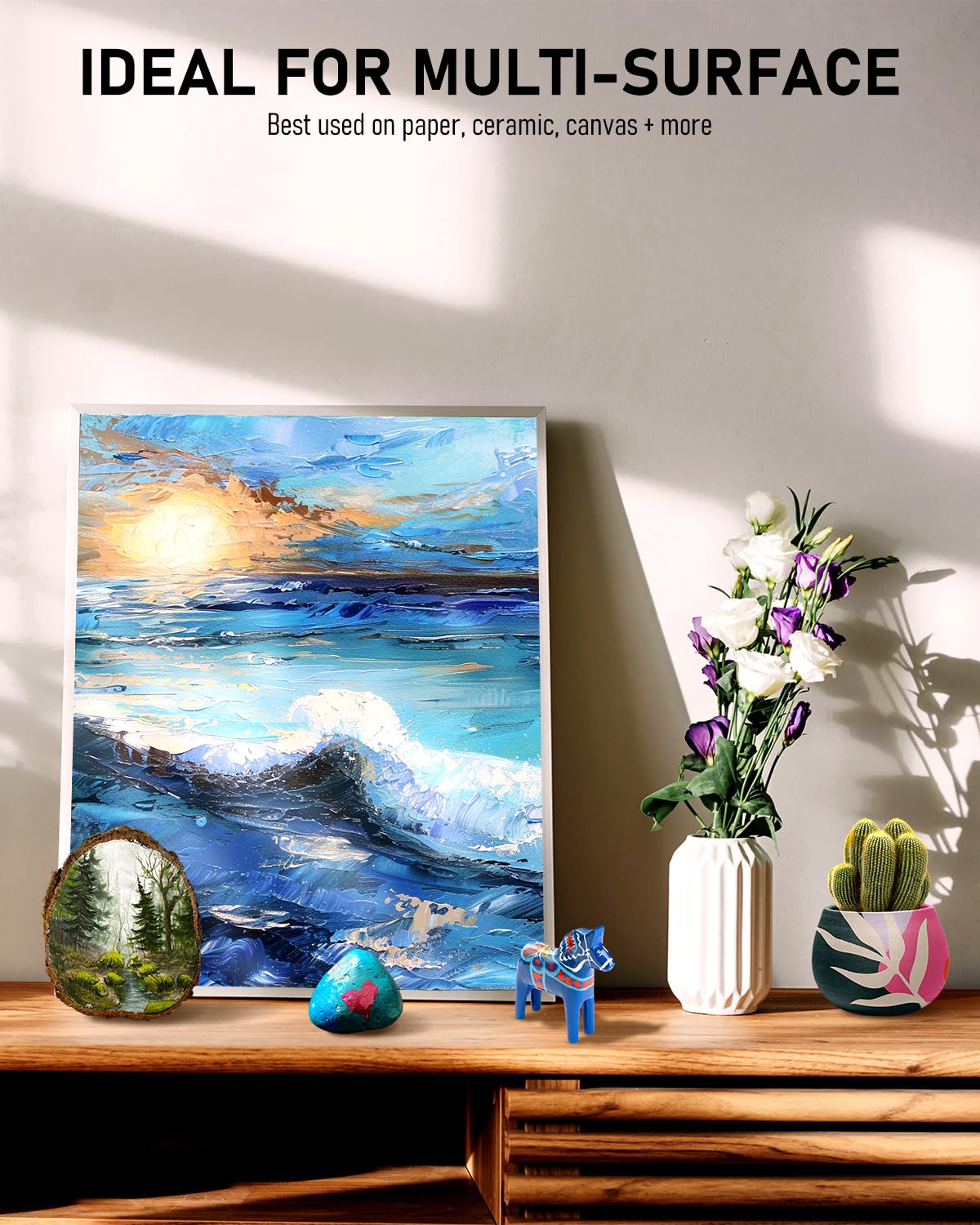 Nicpro 24 Colors Acrylic Paint Set (2 oz, 60 ml) with 12 Brushes, Non Toxic Art Supplies Kit for Rock Painting, Multi Surface Canvas Clay Wood Fabric Craft Ceramic, for Kid & Adult Beginner Nicpro