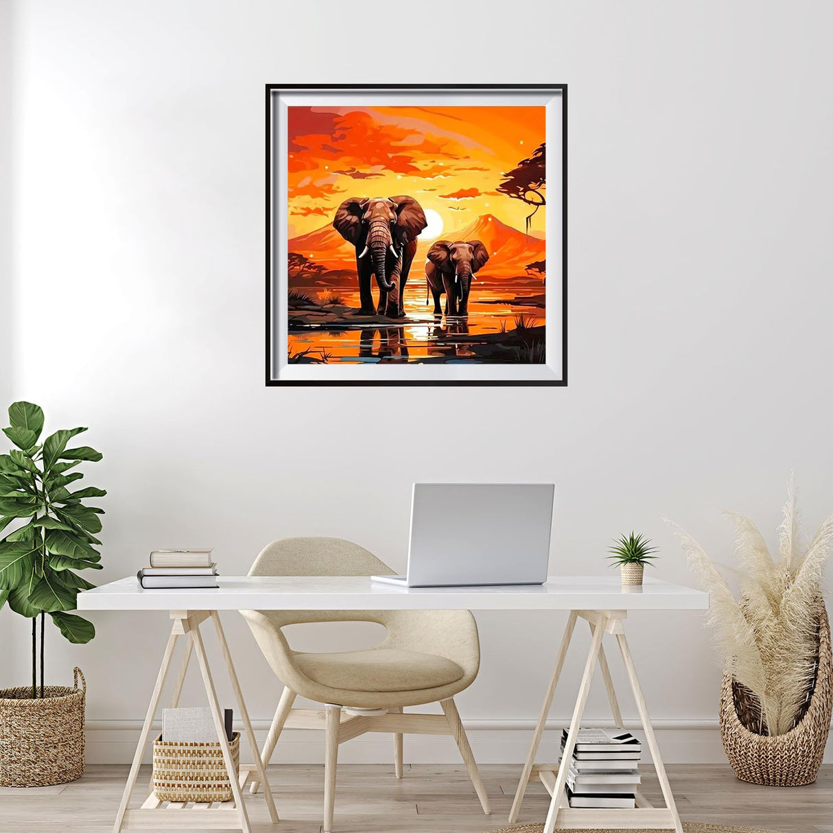 YQFCZDQ Elephant Diamond Art Kits for Adults,Sunset Landscape 5D Diamond Painting Kits for Adults Beginners,Animal DIY Full Round Drill Diamond Dots Gem Art Kits for Adult,Home Wall Decor 13.8x13.8 in YQFCZDQ