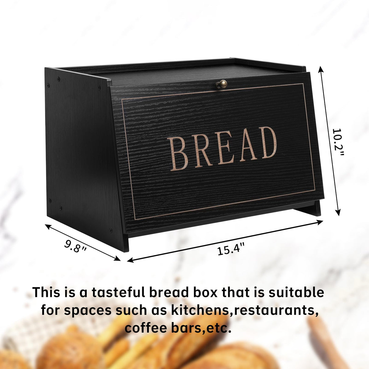 DECOCIAGA Bread Box for Kitchen Countertop, Large Capacity Bread Storage Container for Homemade Bread, Wooden Bread Holder Bread Bin for Kitchen Counter Corner, Cabinet, Pantry, Cupboard (Black) DECOCIAGA