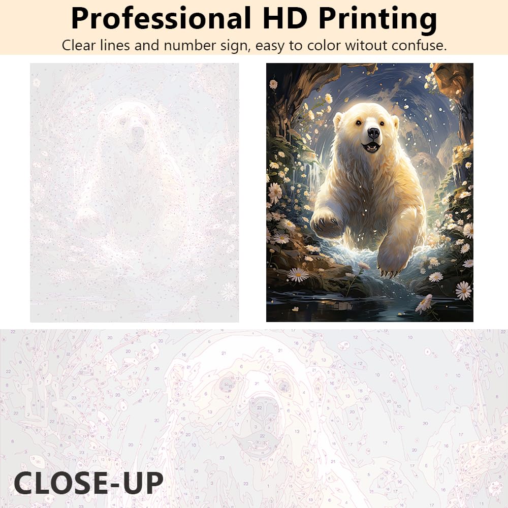 TUMOVO Animal Paint by Number Polar Bear in The Forest Paint by Numbers Kit for Adults with Brushes and Pigment, Art Crafts DIY Oil Painting for Home Wall Decoration, 16x20 Inch TUMOVO