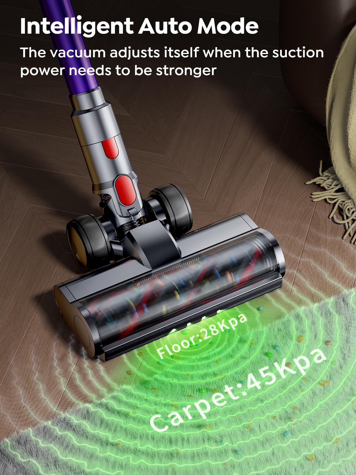 Cordless Vacuum Cleaner, 550W 45KPA 60 Mins Runtime Vacuum Cleaners for Home, Stick Vacuum with Self-Standing, Wall Mount Charging and Intelligent Auto Mode, Handheld Vacuum for Pet Hair/Carpet/Floor SMOTURE