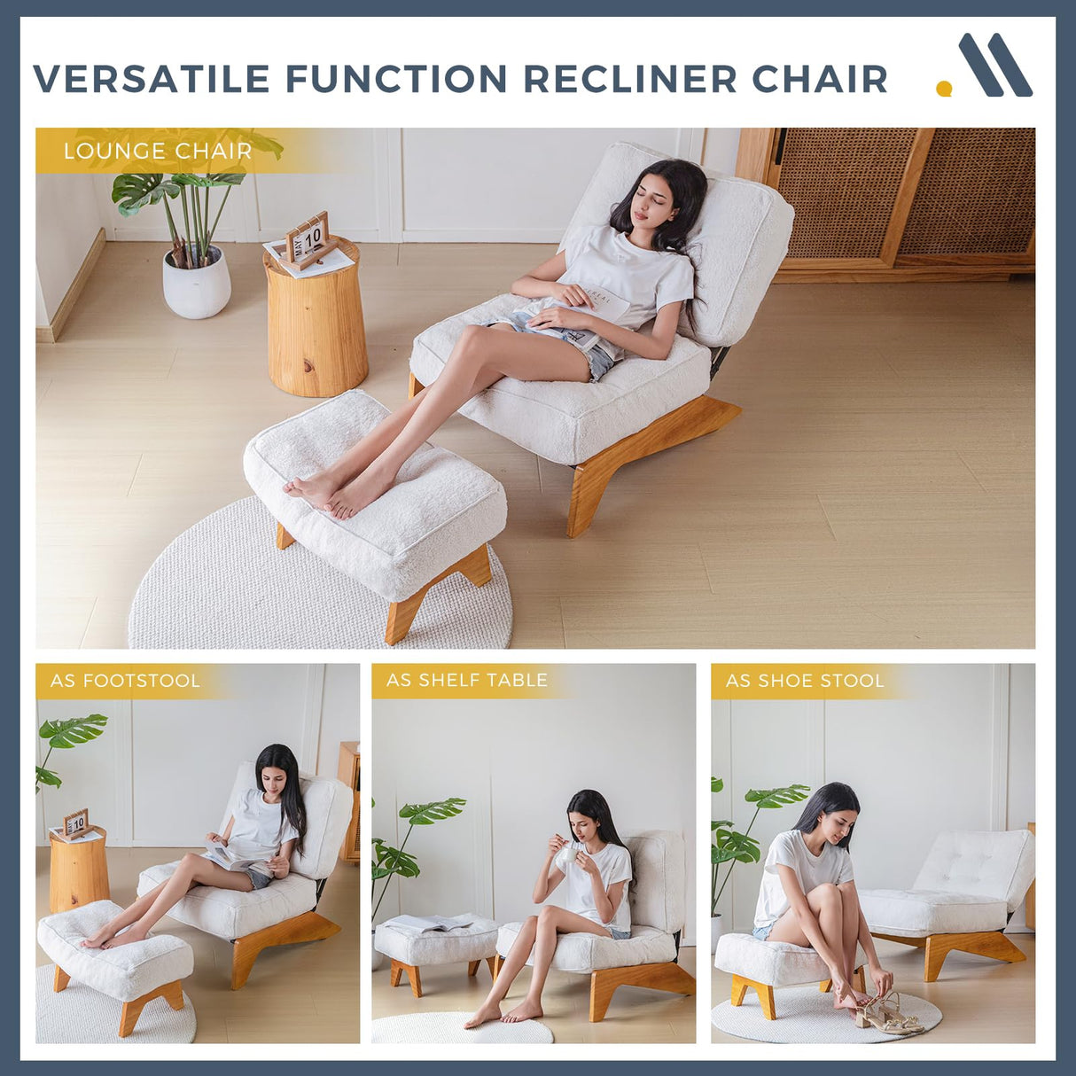 MAXYOYO Adjustable Accent Chair with Ottoman, Thick Cushion Seated Lounge Chair Reclining Chair for Living Room, Cozy Recliner and Footrest Set, Beige MAXYOYO