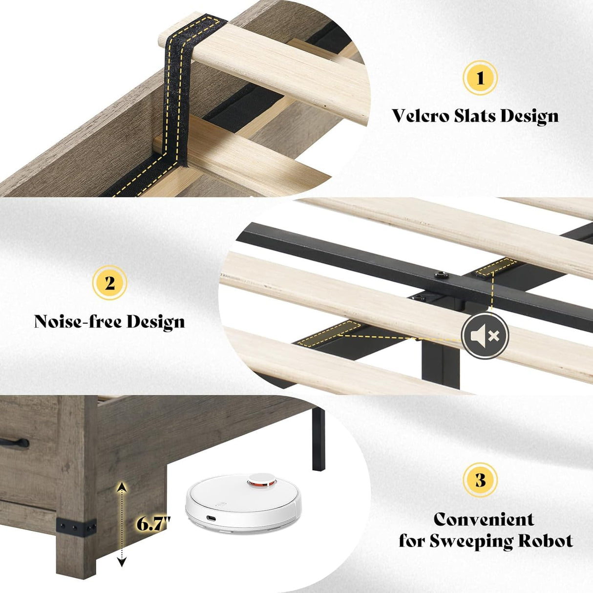 AMERLIFE Farmhouse Queen Bed Frame with 54" Tall Geometric Headboard & Footboard, Rustic Wood Platform Bed Frame with Large Storage Drawers, Wood Slats Support, No Box Spring Needed, Rustic Gray AMERLIFE