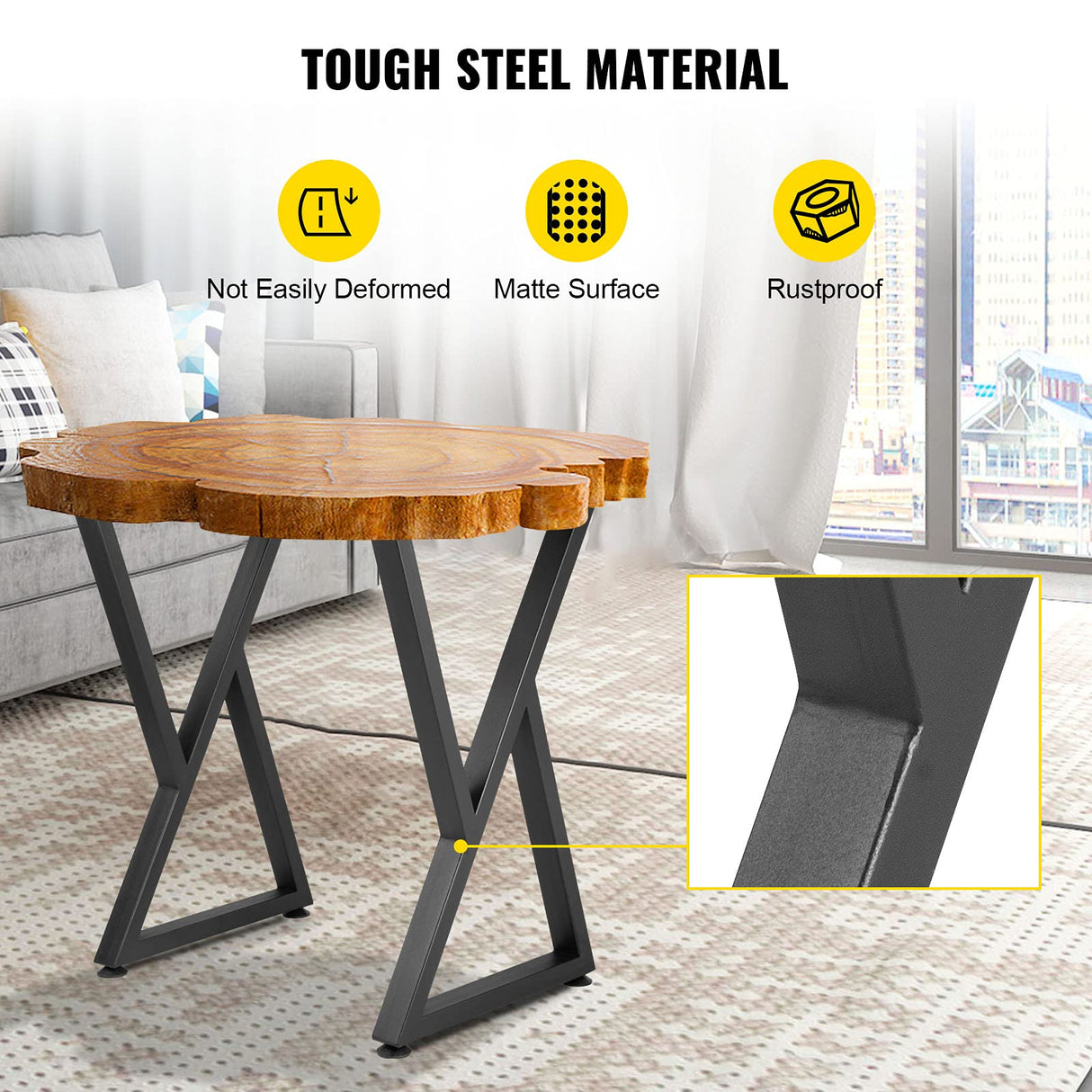 VEVOR Metal Table Legs, 28x18 inch Desk Legs, Set of 2, Heavy Duty Bench Legs, Z Shape Metal Furniture Legs, Wrought Iron Coffee Table Legs, Home DIY for Dining Table w/Rubber Floor Protectors, Matte VEVOR