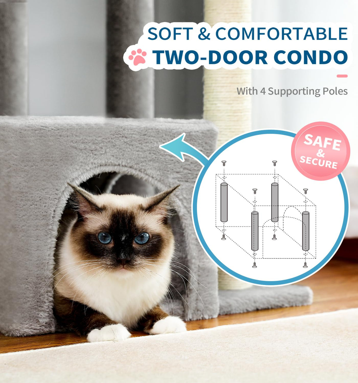 Made4Pets Cat Tree, Carpet Cat Tower Grey for Indoors Cats, Cute Wood Kitty Condo with Scratching Post and Pad, 29" Multi-Level Modern Activity Climbing Furniture for Small and Medium Cats MADE 4 PETS