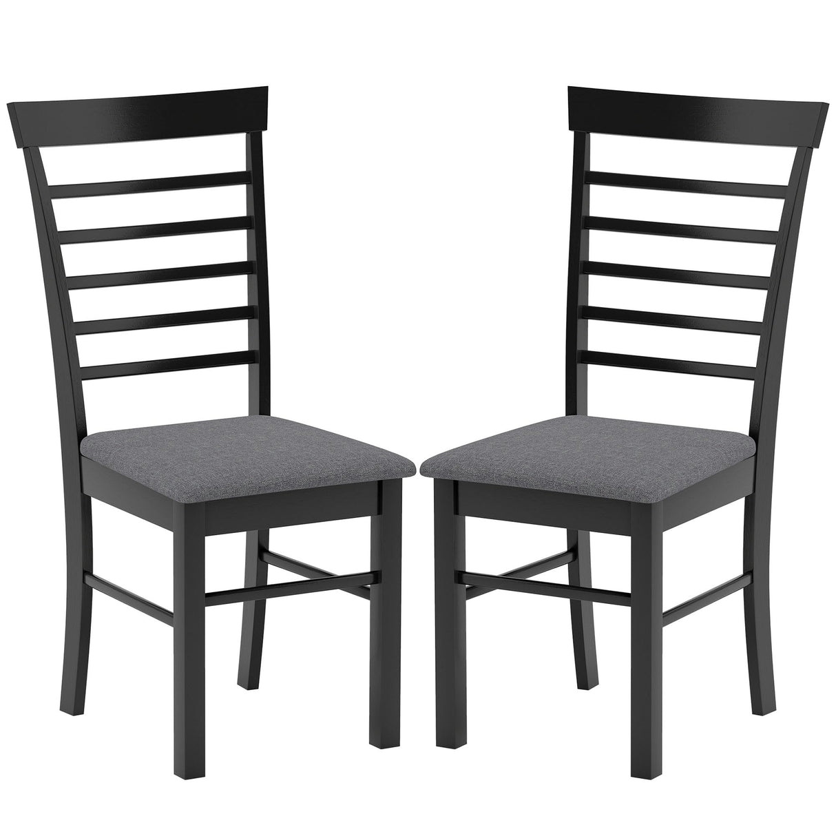 HOMCOM Wooden Dining Chairs Set of 2, Farmhouse Upholstered Kitchen Chairs with Rubber Wood Frame for Living Room, Dining Room, Black and Gray HOMCOM
