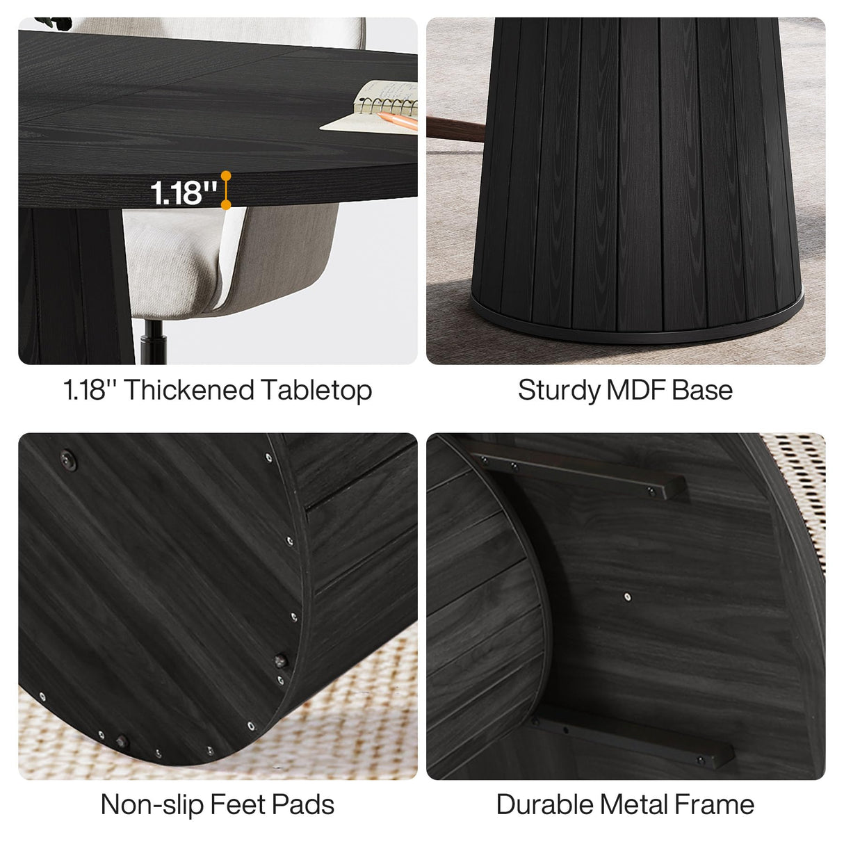 Tribesigns Oval Conference Table, 55.11 Inches Wooden Meeting Table for 6 People, Rustic Meeting Seminar Boardroom Table with Wood Base for Office Conference Room (Black) Tribesigns