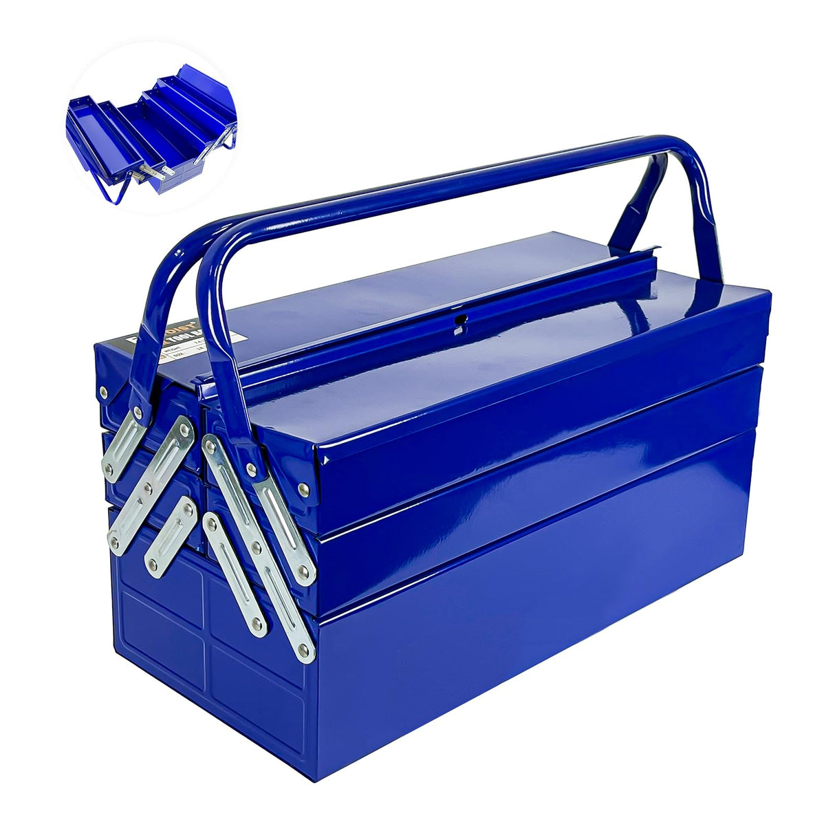FITHOIST Metal Cantilever Tool Box, 3-Tier 5 Tray Fold Out Steel Tool Box with Handle, 18 inch Stack-able Portable Tool Storage Box Organizers Tool Chest for Household Factory Warehouse Repair Shop FITHOIST