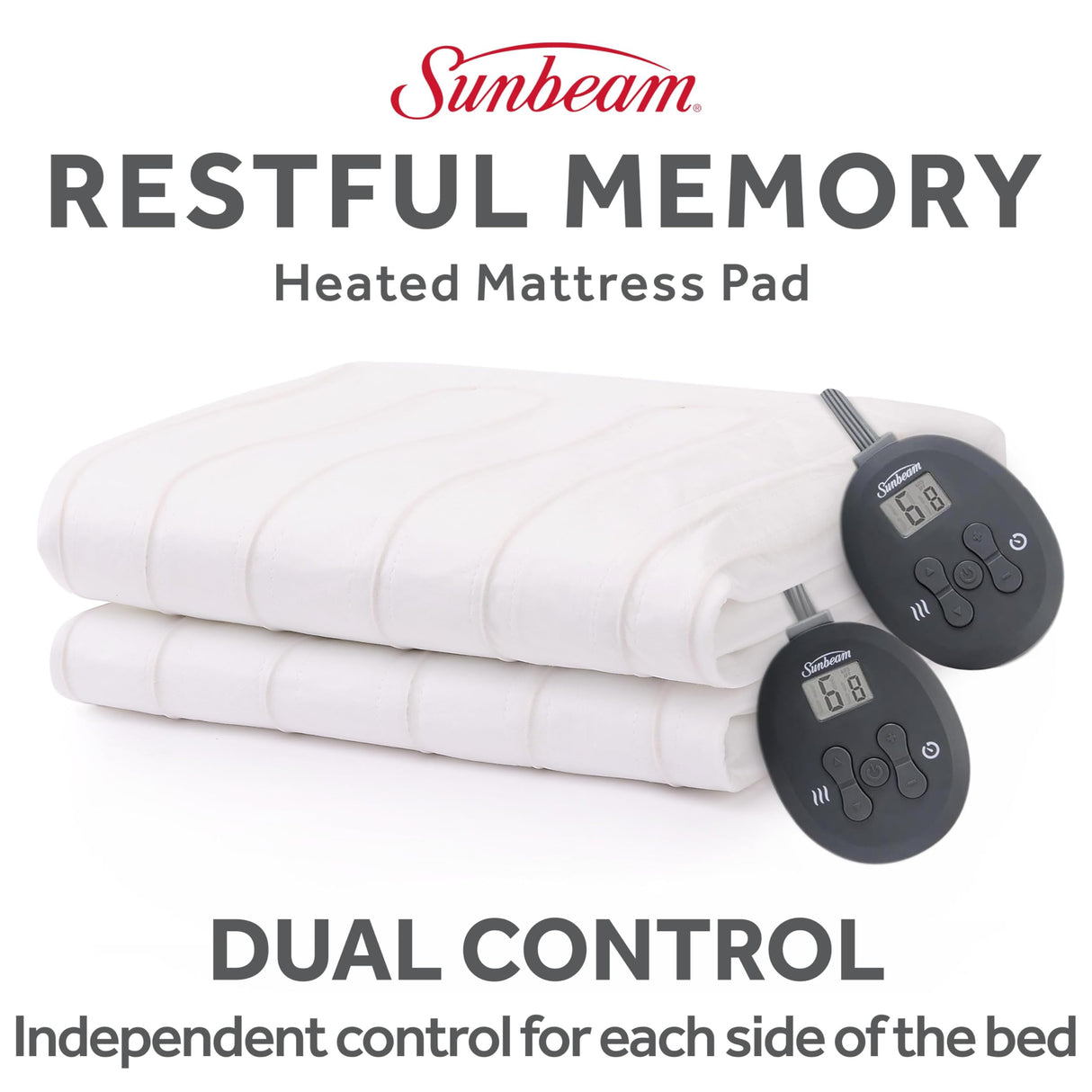 Sunbeam Electric Restful Heated Mattress Pad, 12 Heat Settings, 12-Hour Selectable Auto Shut-Off, Fast Heating, Warming Bed, Soft Cozy Fabric, King, 76" x 80" Sunbeam