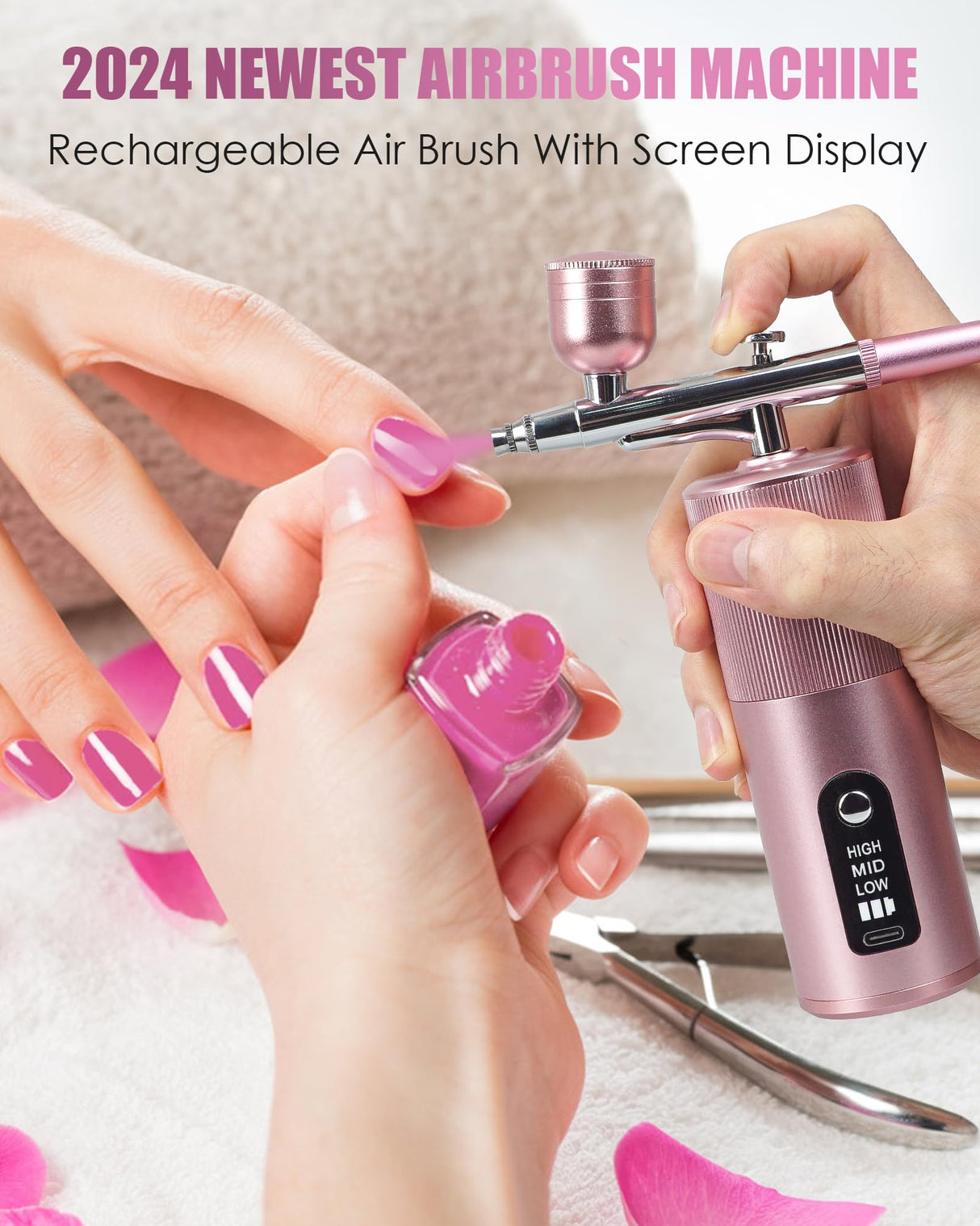Airbrush Kit with Compressor - Airbrush for Nails,48PSI Screen Display Air Brush,Rechargeable Wireless Airbrush Gun Machine for Nail Art, Makeup, Painting, Cake Decor Rexley