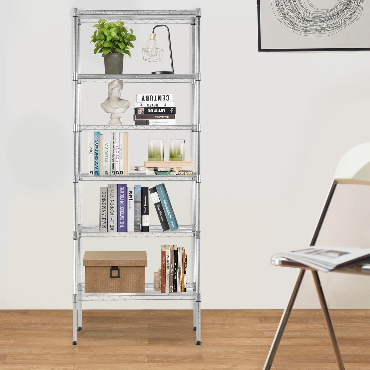 PayLessHere | 6-Tier Wire Shelf | 23"x13"x59" | Chrome | Adjustable Racks | Heavy-Duty Storage Shelves, Holds Upto 1500 lbs | Rust-Resistant, No-Tool Assembly | for Home, Garage Shelving PayLessHere