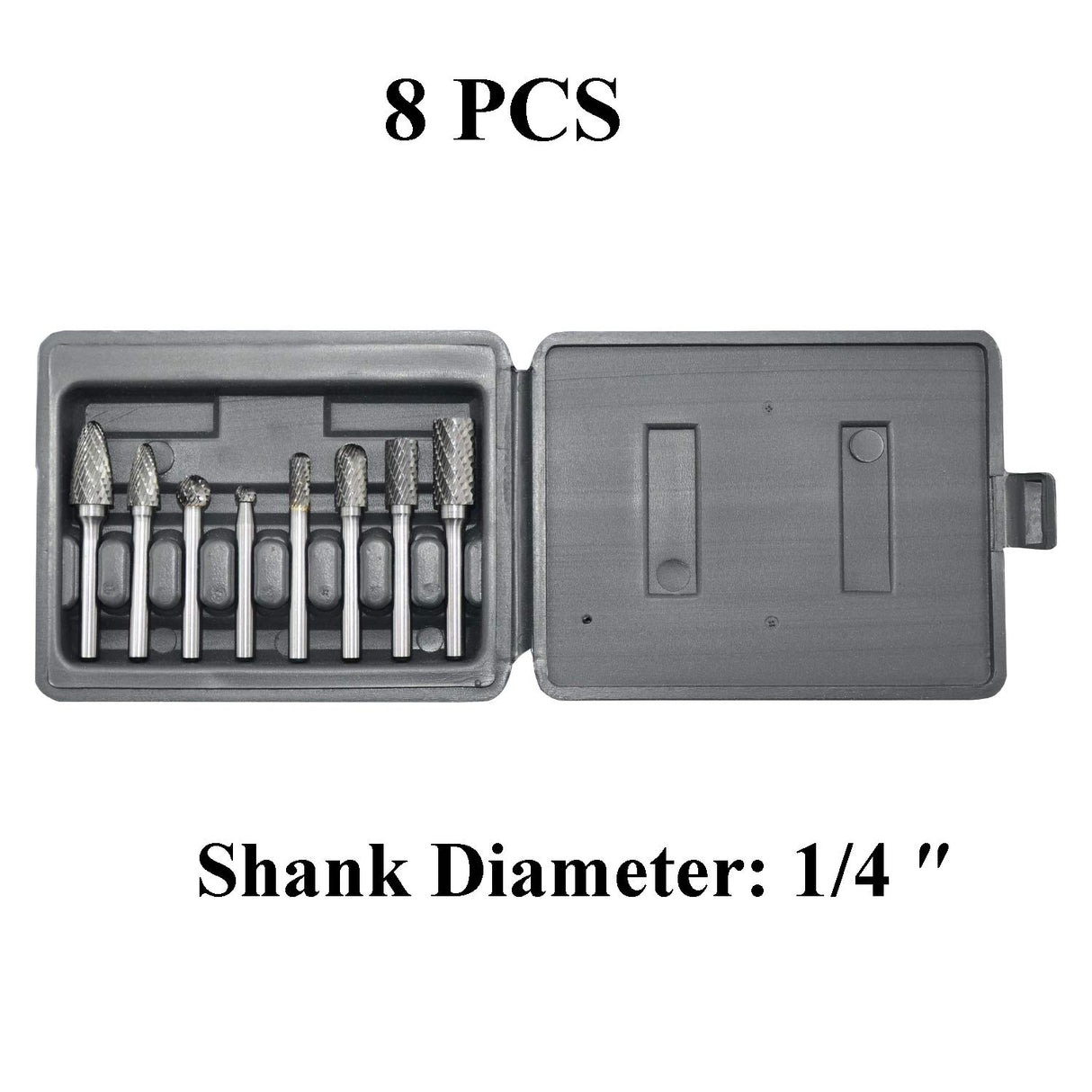 Carbide Burr Set 8pcs with 1/4''Shank Double Cut Solid Power Tools Tungsten Carbide Rotary Files Bits for Die Grinder Metal Wood Carving Engraving Polishing Drilling Grinding Milling Cutting Asieg Tool