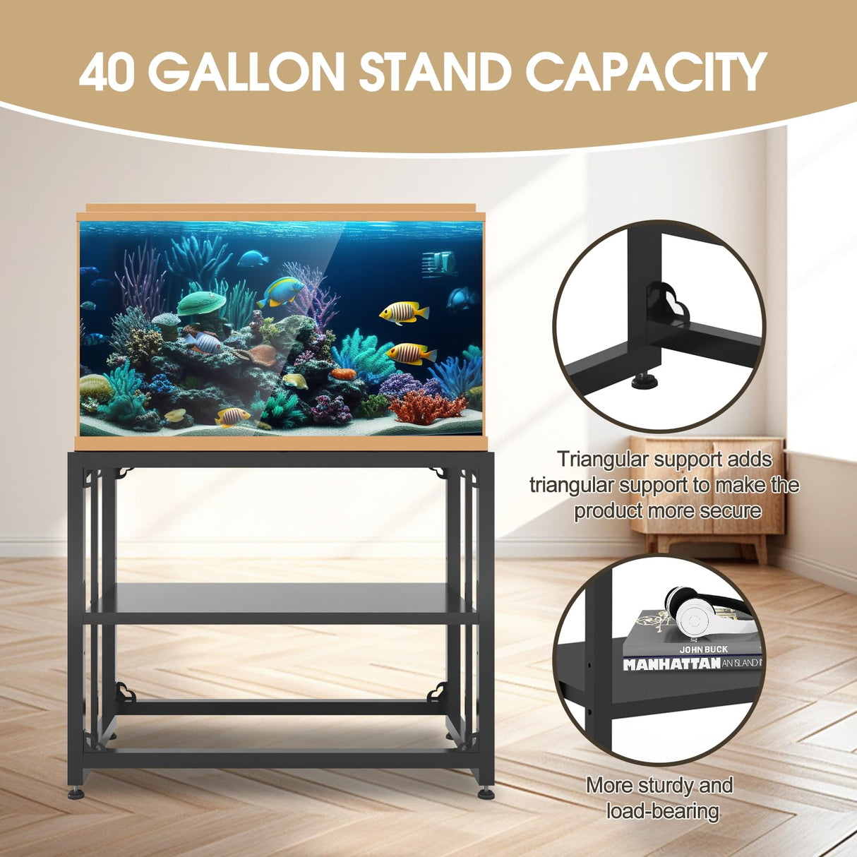 Grehitk Fish Tank Stand, Aquarium Stand for 40 Gallon, Upgrade Aquarium Turtle Tank, Adjustable 2-Tier Fish Tank Rack Shelf, Reptile Tank Terrariums Tank Breeder Reptile Tank Stand Tank not Included Grehitk