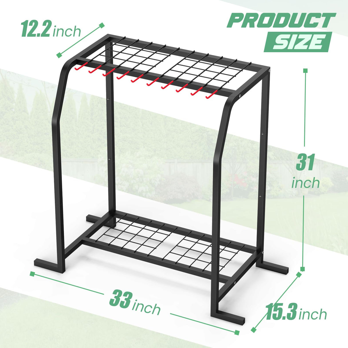 Trieez Extra Large Garden Tool Organizer for Garage, NEVER FALL OVER - Yard Tool Organizer Garage for Organization and Storage, Tool Rack for Shed, Outdoor, Tool Stand Trieez