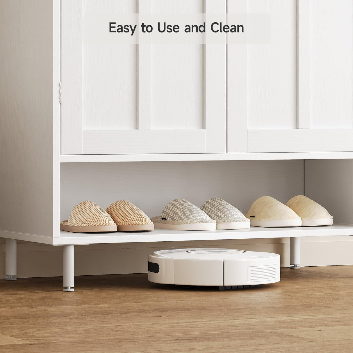 ComfyCorner White 7+1 Tier Farmhouse Shoe Storage Cabinet - 45" Tall Entryway Organizer with Cross Molding Doors, 3 Adjustable Shelves & Metal Legs, Shoe Rack for Front Door Entrance ComfyCorner