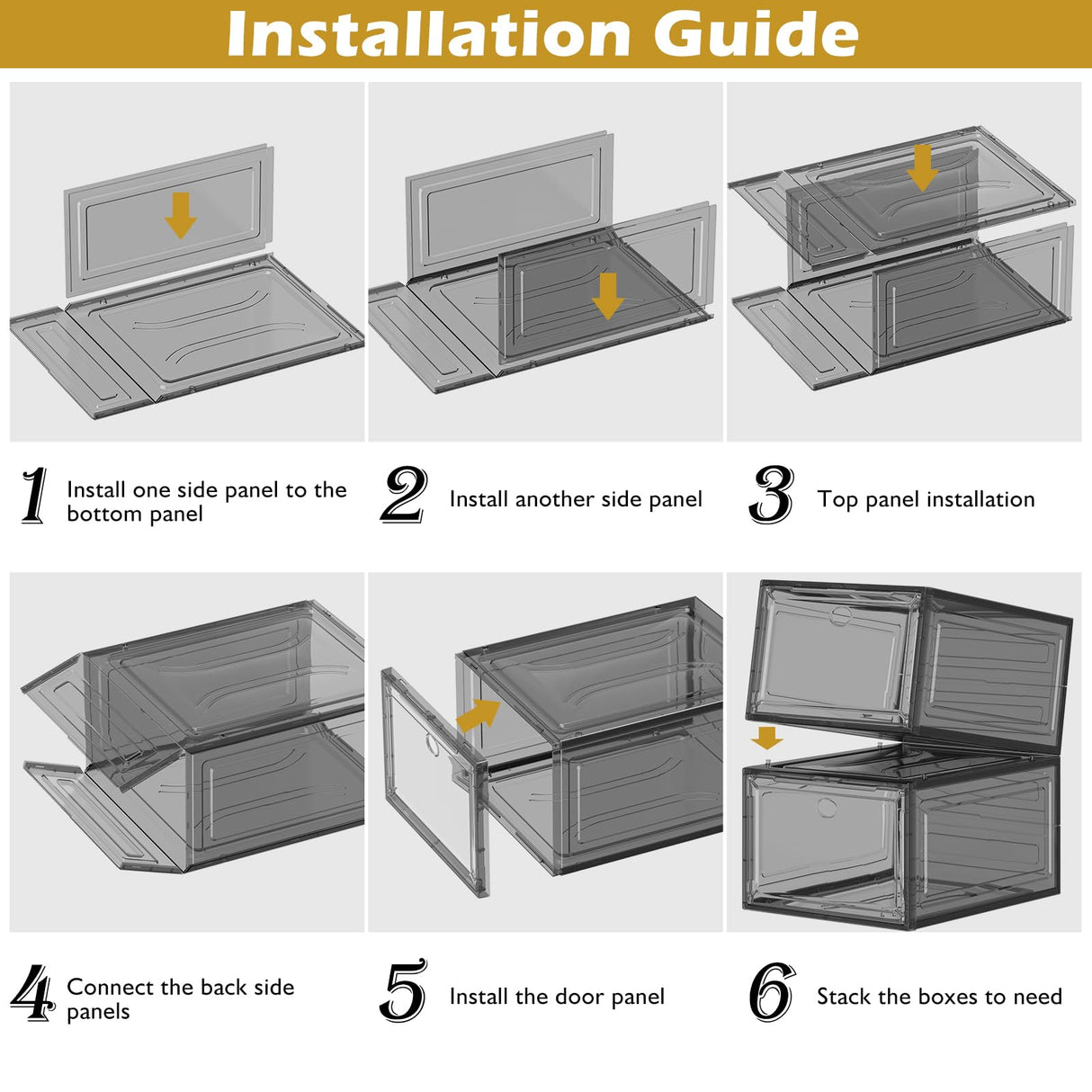 7 code Thicken & Sturdy Clear Shoe Storage Organizer with Magnetic Door, Stackable Boxes for Closet, Foldable Shoe Rack for Sneaker Boot Container, Plastic Shoe Cabinet Shoe Box 6 Pack, Black 7 code