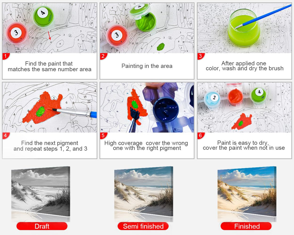 Rebotipy Adults Ocean Paint by Number Kits Coastal Art Painting Oil Painting of The Sea Coast Picture DIY Scenic Nature View with Dunes Paintings by Numbers for Men Lady Seascape Paints Crafts Gifts Rebotipy