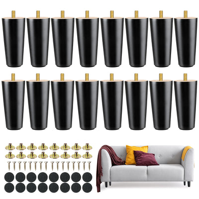 Maitys 4 Inch Round Solid Furniture Legs Furniture Wooden Replacement Chair Feet Dresser Sofa Couch Legs Table Cabinet Footstool DIY Projects for Home(Black,16 Pcs)