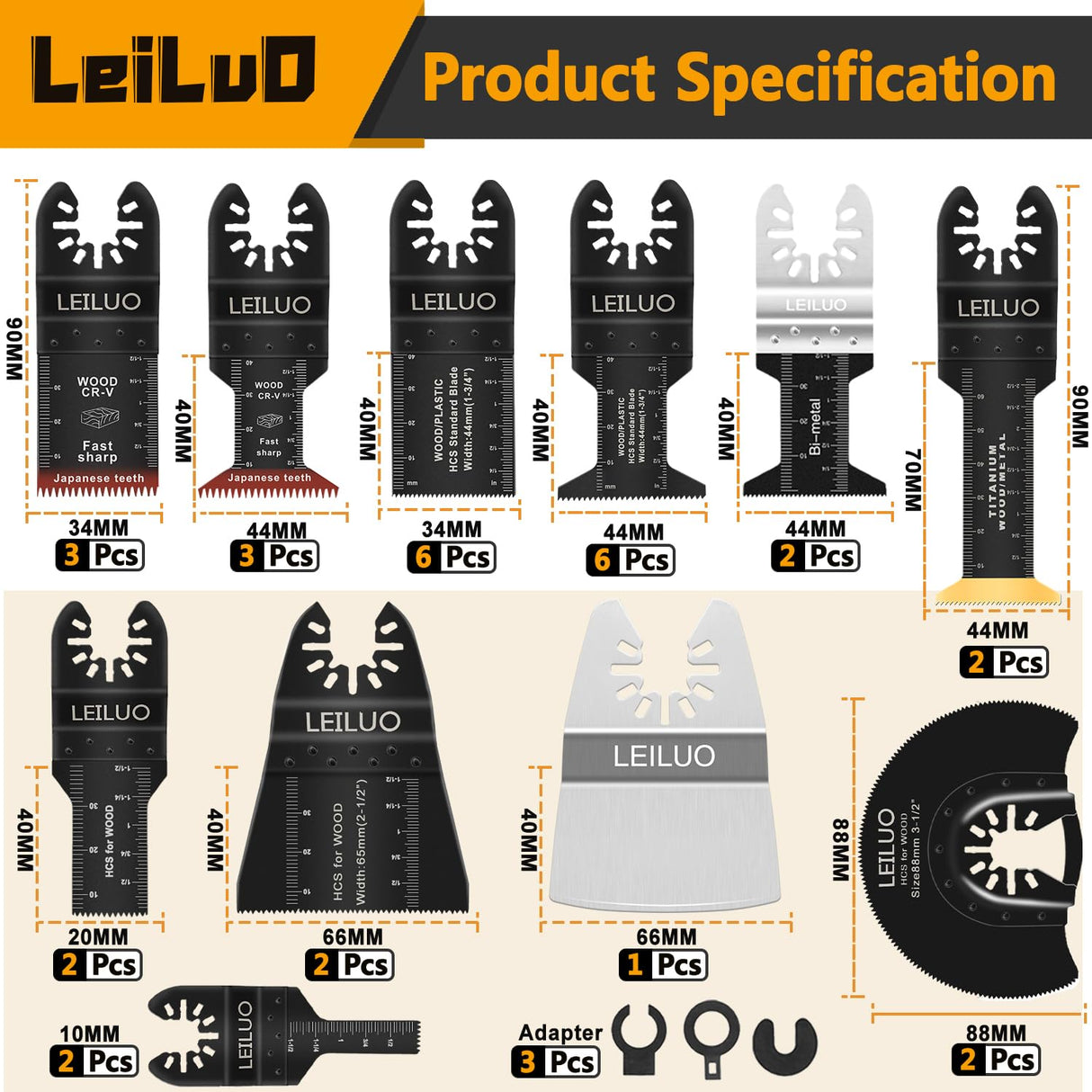 LEILUO 116 Pcs Multitool Blade Kits Cutting and Sandpaper Oscillating Tool Accessories Universal Oscillating Saw Blades with Storage Bag Compatible with DeWalt Makita Dremel and More LEILUO