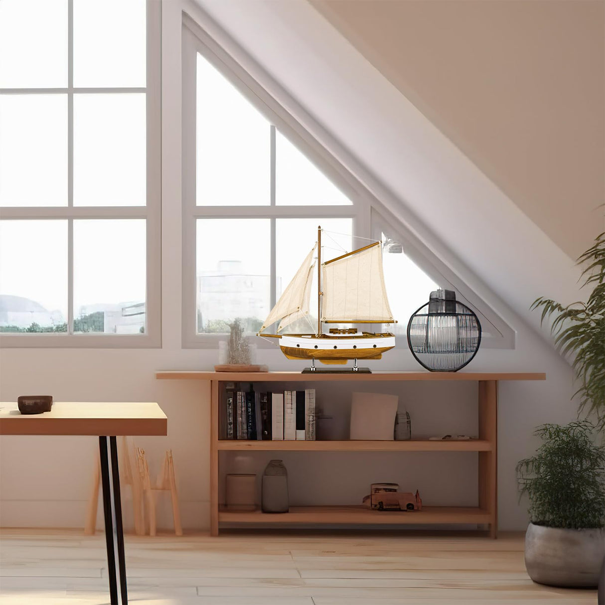 SAILINGSTORY Wooden Sailboat Decor Sail Boat Model Ship Sailing Yacht for Home Decoration Wood Color HOME DECOR SAILINGSTORY