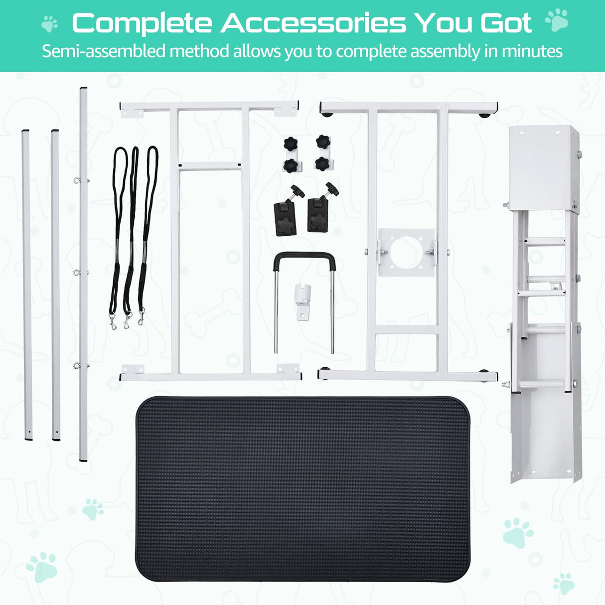 43.3" Hydraulic Dog Grooming Table for Pet, Heavy Duty Structural Hydraulic Max Load 350Lbs Professional Pet Grooming Table with Adjustable Overhead Arm & Noose Height Range 22''-39'' (WHITE) Garvee