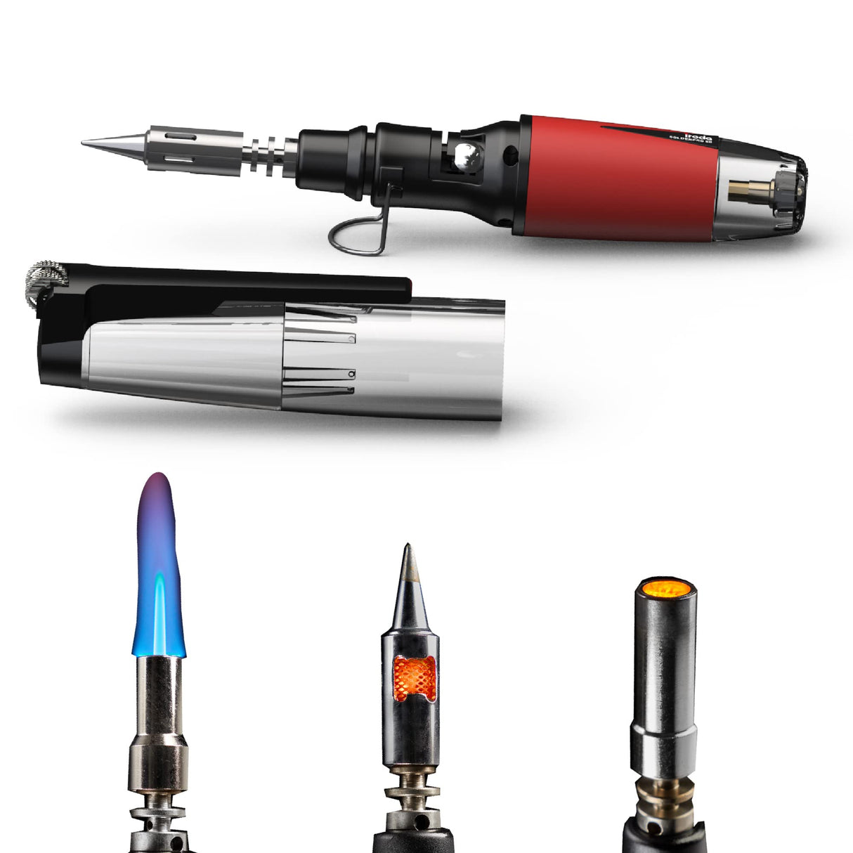 IRODA SOLDERPRO 50K Portable Butane Soldering Iron Kit | 4-in-1 Cordless Soldering Iron & Heat Gun | Rapid 18s Heat Up, 30-70W Power | Ideal for Electrical, DIY & Crafts Iroda