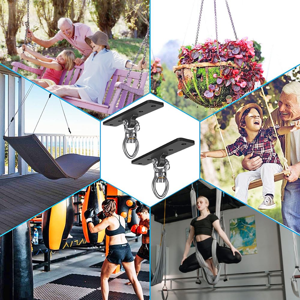 Dolibest 2 Pack Heavy Duty Swing Hangers, Swing Set Accessories with Carabiner for Indoor/Outdoor Use, Porch Swing, Hanging Kit for Wooden/Concrete Set w/ 8 Wood Screws and 8 Expansion Bolts, 900LB Dolibest