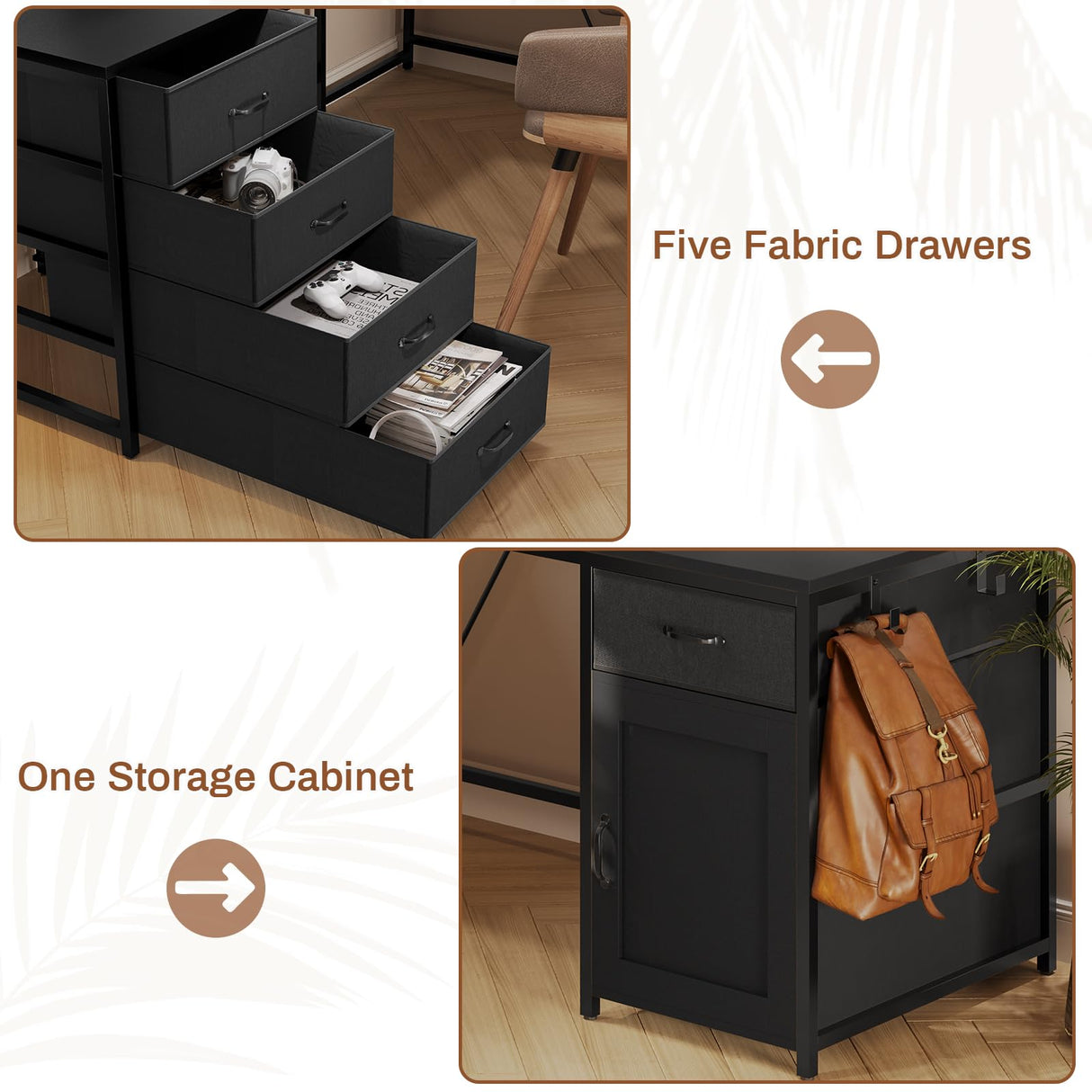 SEDETA L Shaped Desk, 63" Computer Desk with 5 Drawer & Power Outlet,Long Home Office Desk or Corner Desk, L Shaped Corner Desk with Monitor Shelf, Storage Cabinet, Black SEDETA