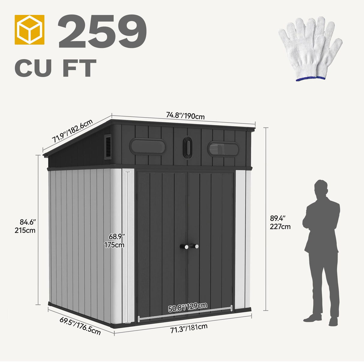 DWVO 6x6 FT Outdoor Storage Shed, All-Weather Resin Garden Tool Shed with Floor & Lockable Door, Plastic Outside Tool Garden Shed with Windows & Vents for Backyard Garden Patio Lawn, Black&Gray DWVO