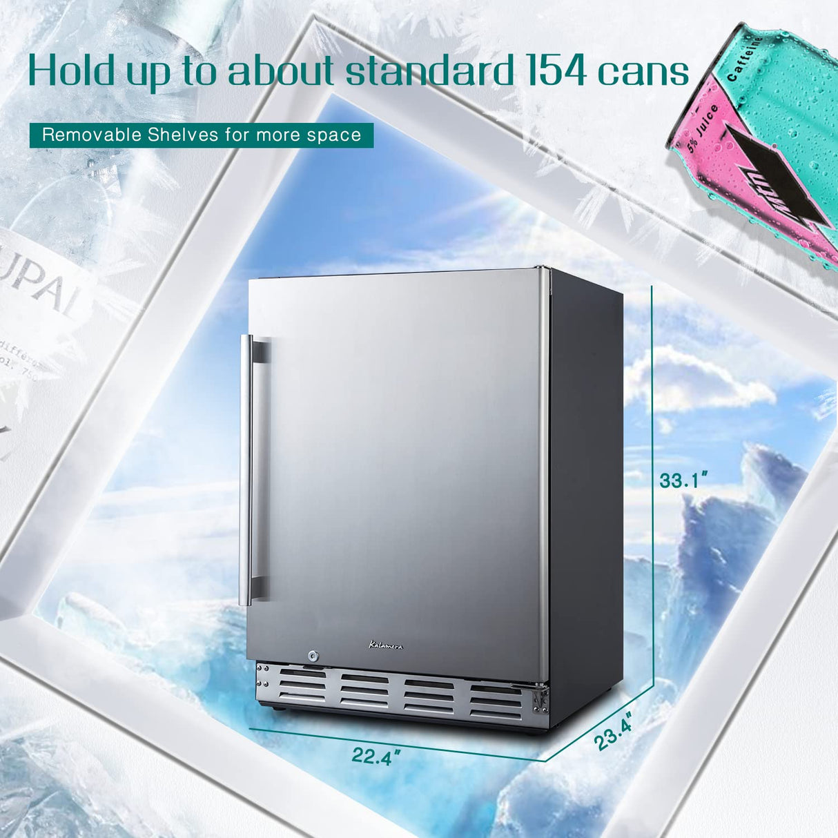 Kalamera Beverage Refrigerator, 24 inch Under Counter Beverage Cooler for 154 Cans w/ 32-41℉ Temperature Range, Beer Fridge with Stainless Steel Door Kalamera