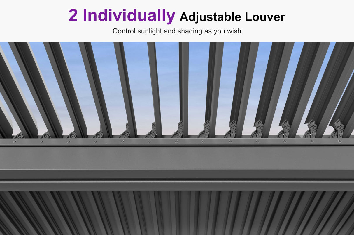 PURPLE LEAF Louvered Pergola 12' x 16' Outdoor Full Aluminum Pergola with Adjustable Rainproof Roof Modern Retractable Patio Hardtop Gazebo for Deck Backyard Garden Slate Grey PURPLE LEAF