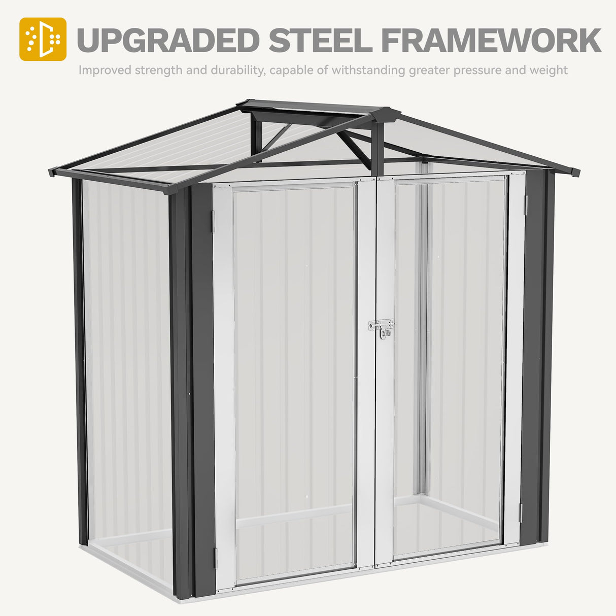 DWVO 6x4ft Small Tool Storage Shed, Lockable Doors, and Sloped Roof, Oversized Steel Outdoor Storage Shed for Garden, Patio, Garage, Backyard, Lawn - Dark Gray DWVO