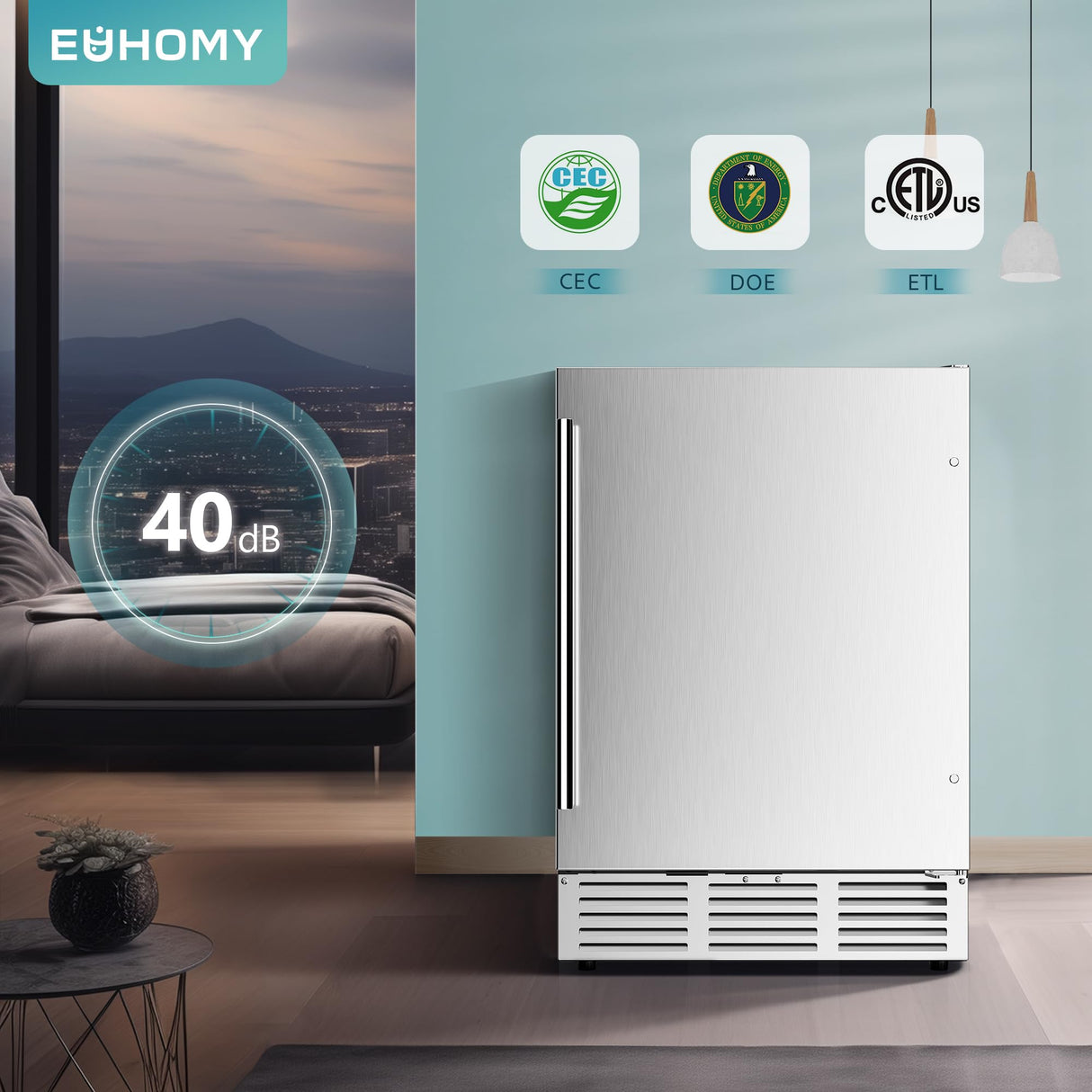 EUHOMY 24 Inch Beverage Refrigerator, Built-in and Freestanding Beverage Cooler 180 Can, Under Counter Beverage Fridge with Stainless Steel Door, Outdoor Refrigerator for Soda, Beer, Wine EUHOMY