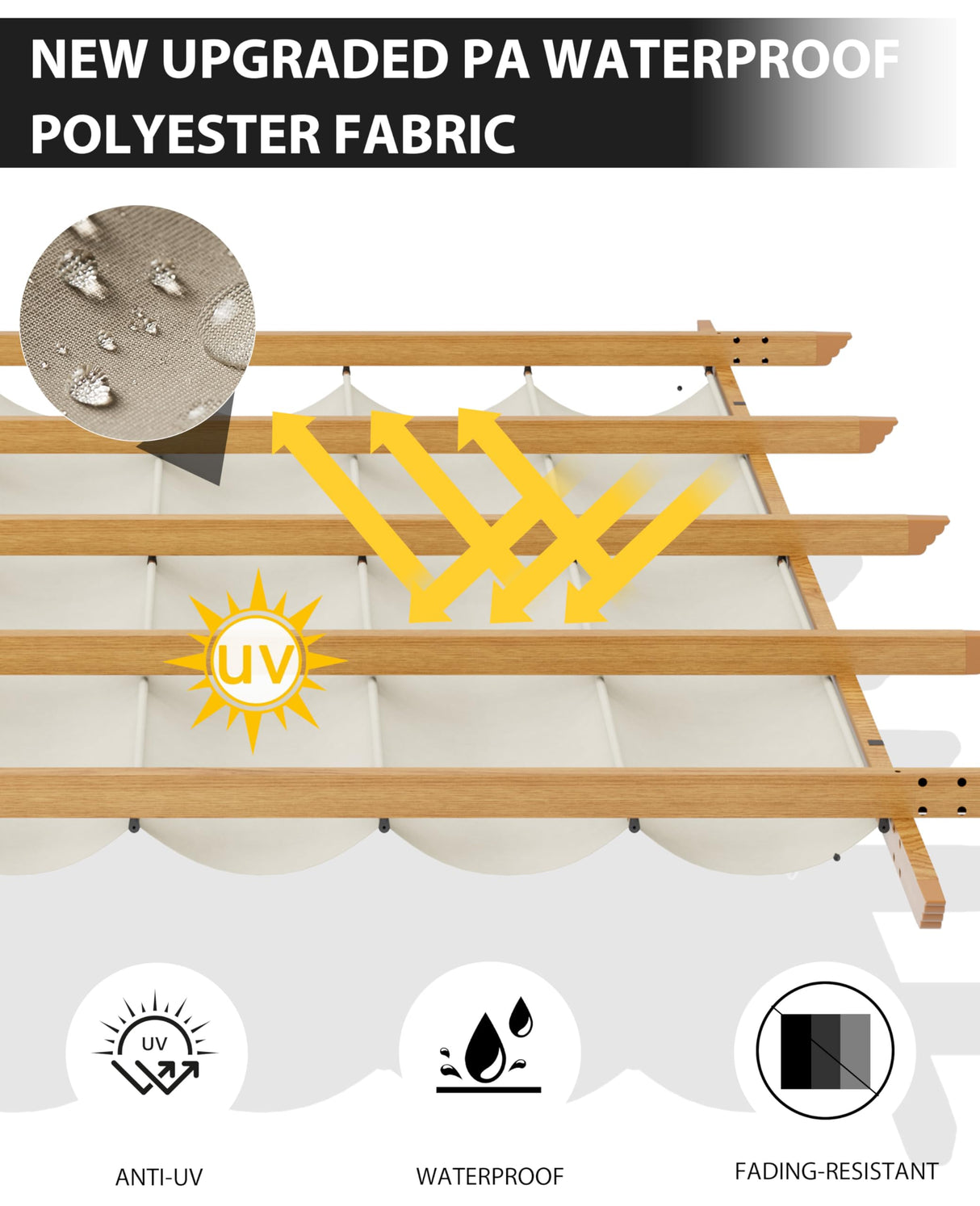 Garvee 10x10 Ft Outdoor Retractable Pergola with Canopy and Side Mesh Screen, Upgraded Wood-Grain Post Aluminum Pergola, Modern Pavilion for Backyard, Patio, Porch, Grape Trellis, Beige+White Garvee