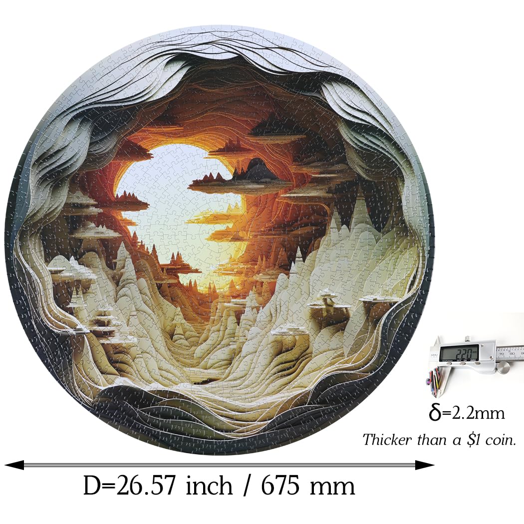 Bgraamiens Puzzle-Dawn- 3D Visual Dawn Inside a Cave 1000 Pieces Round Puzzle for Adult,Unique Puzzle Autostereoscopy Puzzle Hard Challenge Puzzle for Adult Bgraamiens
