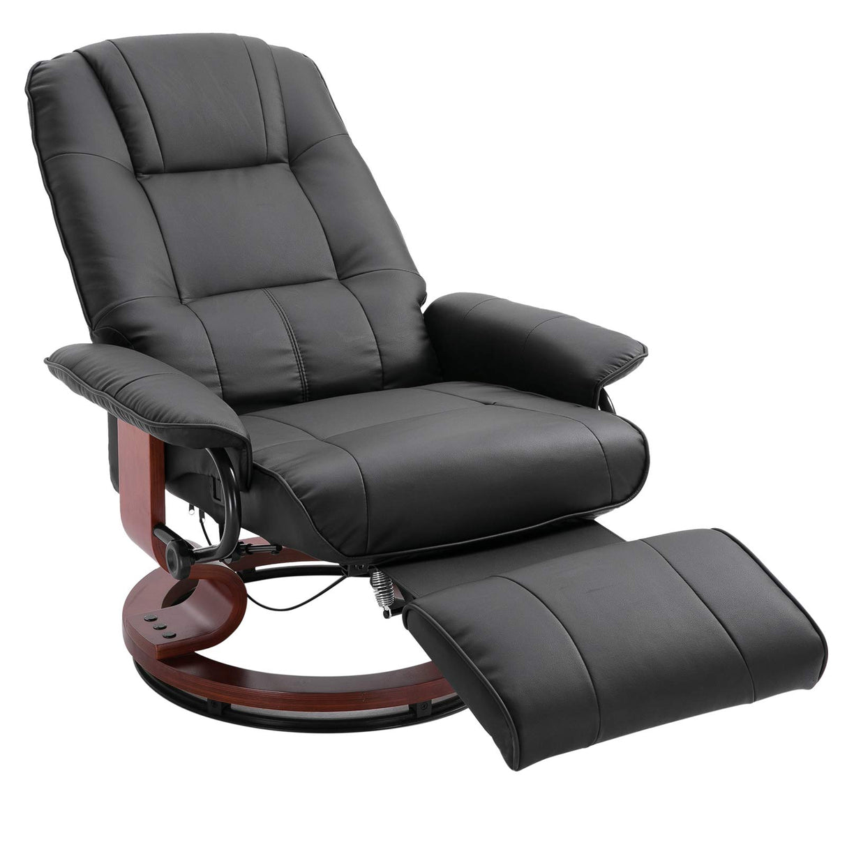 HOMCOM Faux Leather Manual Recliner, Adjustable Swivel Lounge Chair with Footrest, Armrest and Wrapped Wood Base for Living Room, Black HOMCOM