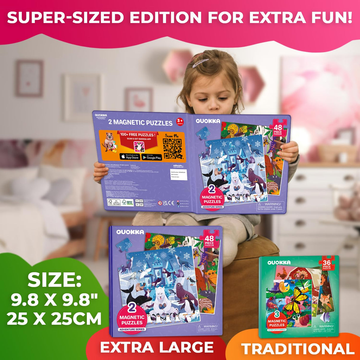 QUOKKA Magnetic Toddler Puzzles Ages 4-6 - 2x48 Travel Puzzles Games for Kids 3-5 Years Old - Activities Car Toy for Boys and Girls 2-4 yo - Polar & Jungle Animals Learning Magnet for Road Trip QUOKKA