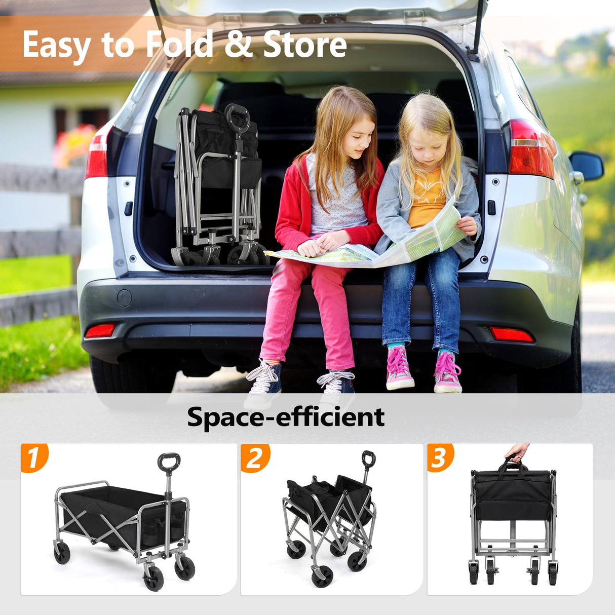 Kshioe Collapsible Wagon, Beach Wagon with Big Wheels for Sand, Grocery Wagon All-Terrain Wheels Garden Grocery Wagon for Shopping Park Picnic, Camping, Beach Trip Kshioe