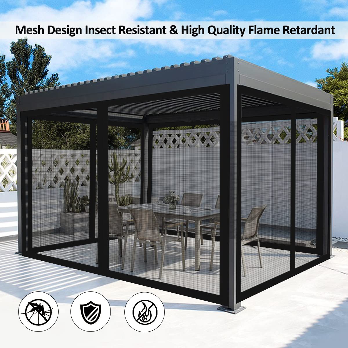Homegroove Replacement Mosquito Netting for 10x12ft Gazebo, Universal Mosquito Netting for Patio Garden Yard, 4-Panel Outdoor Mesh Netting Screen with Zipper, Upgraded Flame Retardant Material Black homegroove