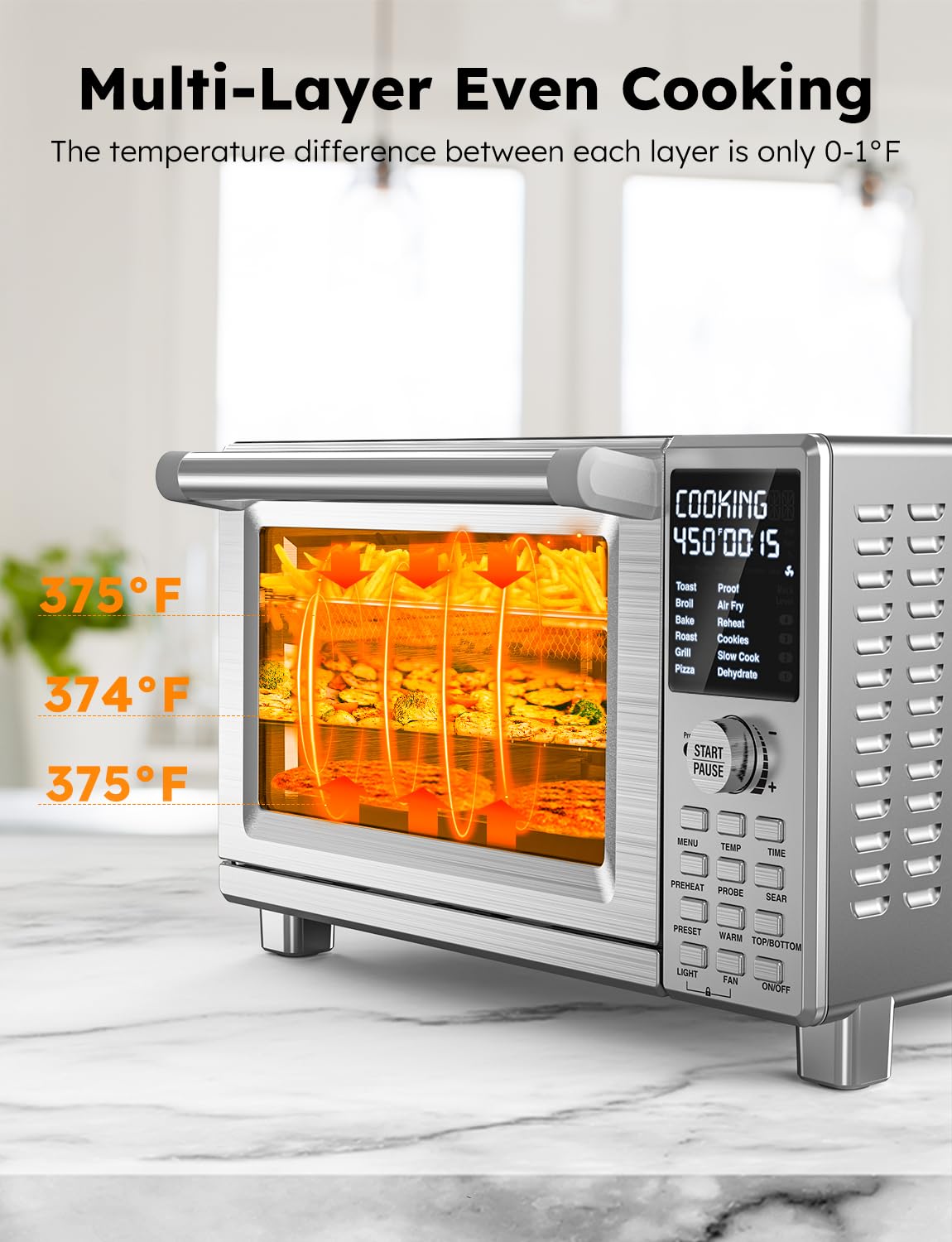 Nuwave Bravo XL Pro Air Fryer Toaster Oven, Improved 100% Super Convection, Quicker & Crispier Results, 100 Presets, Multi-Layer Even Cooking, 50-500F, Smart Probe, PFAS Free, 30QT, Stainless Steel Nuwave