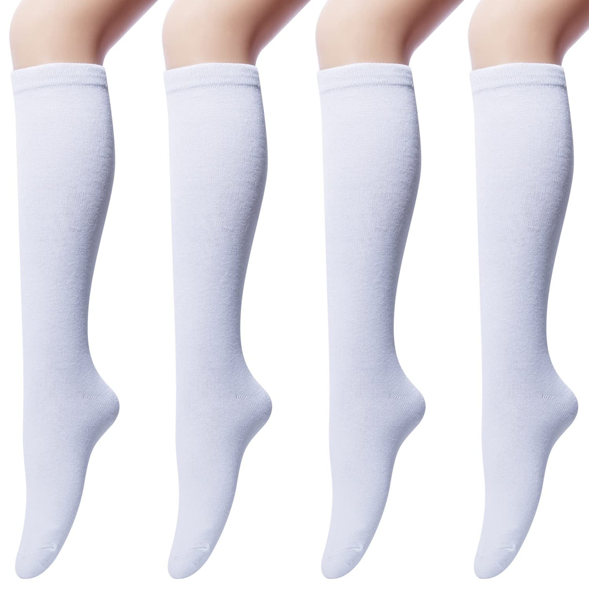 Senker Women's 4 Pairs Cotton Knee High Casual Solid Knit Socks, B_white, Medium Senker Fashion