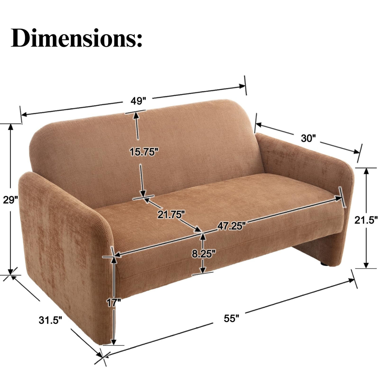 DUOMAY Cute Chenille Loveseat Sofa, Modern 55" Wide Seat Couch Minimalist Style Comfy Deep Seat Sofa for 2-3 Seater for Living Room Apartment, Brown DUOMAY