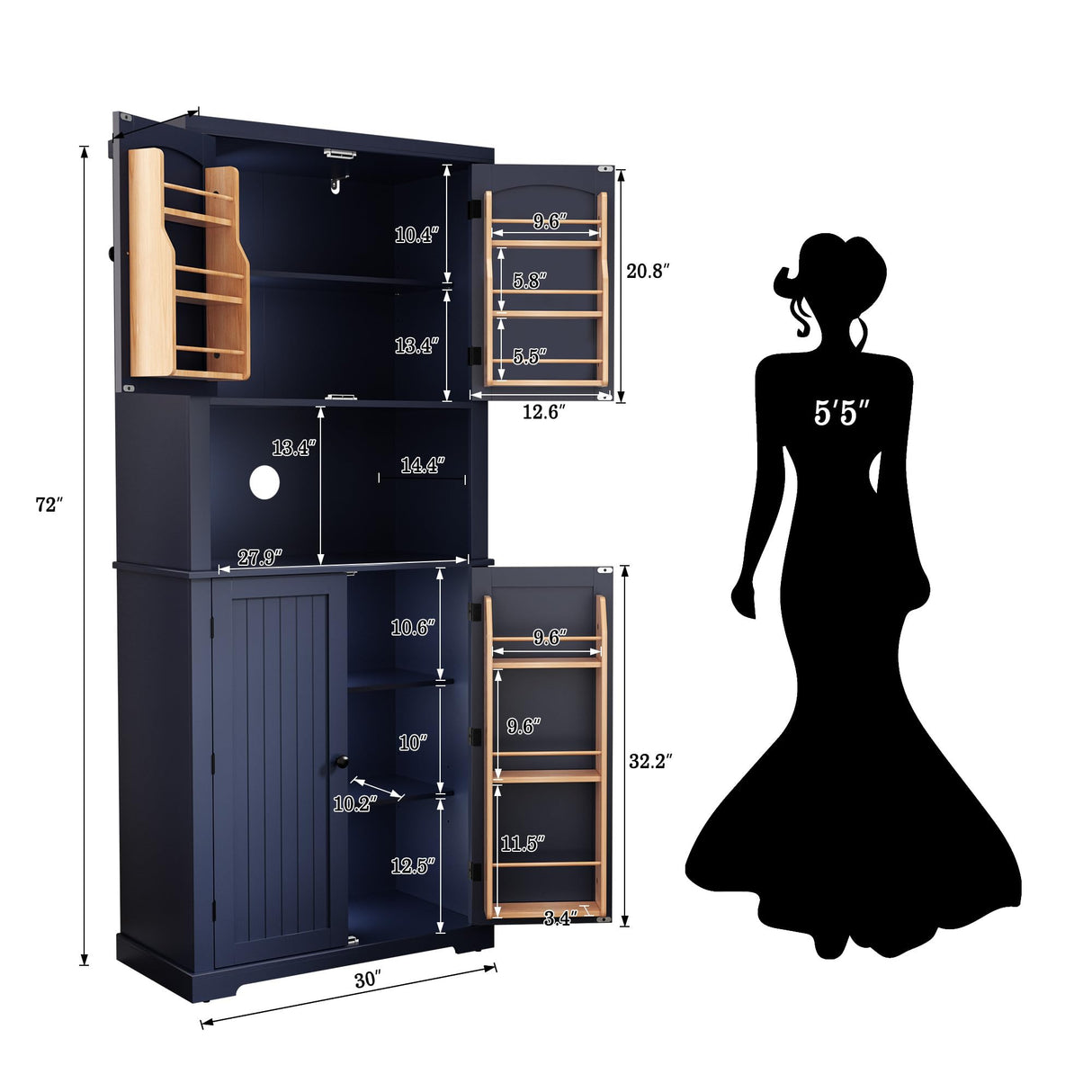 HLR 72" Kitchen Pantry Storage Cabinet, Freestanding Larder Cupboard, Kitchen Hutch Cabinet with Microwave Stand,Utility Pantry with Doors and Shelves for Dining Room, Living Room, Laundry HLR