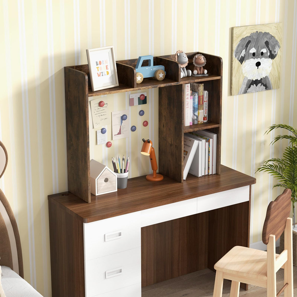 Tangkula Brown Desktop Bookshelf and Storage Hutch with 5 Shelves for Organised Workspaces Tangkula