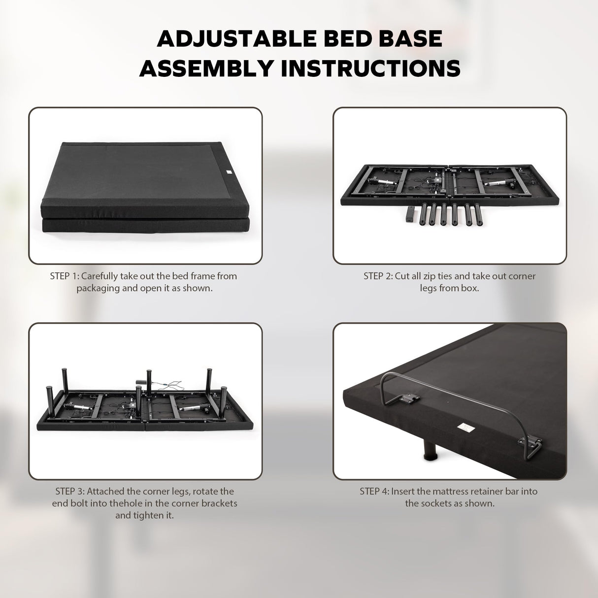 EGOHOME Split King Adjustable Bed Frame and 14" Memory Foam Mattress, Independent Head and Foot Incline Electric Bed with Massage, Wireless Remote, Zero Gravity, LED Lights, USB Ports, Adjustable Legs EGOHOME